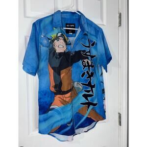 Hot Topic Naruto Front Graphic Hawaiian Style Men's Blue Shirt Size Medium